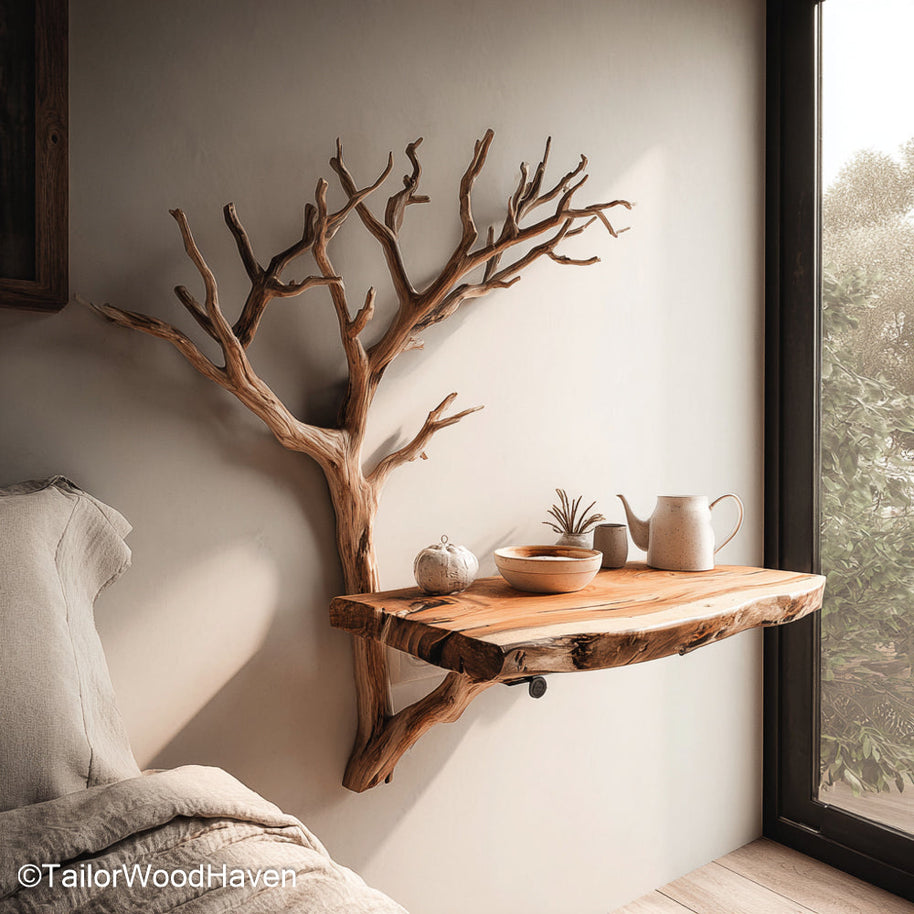 Floating Nightstand Shelves handcrafted from natural timber and designed to hold essentials beside your bed while keeping your floor space clear