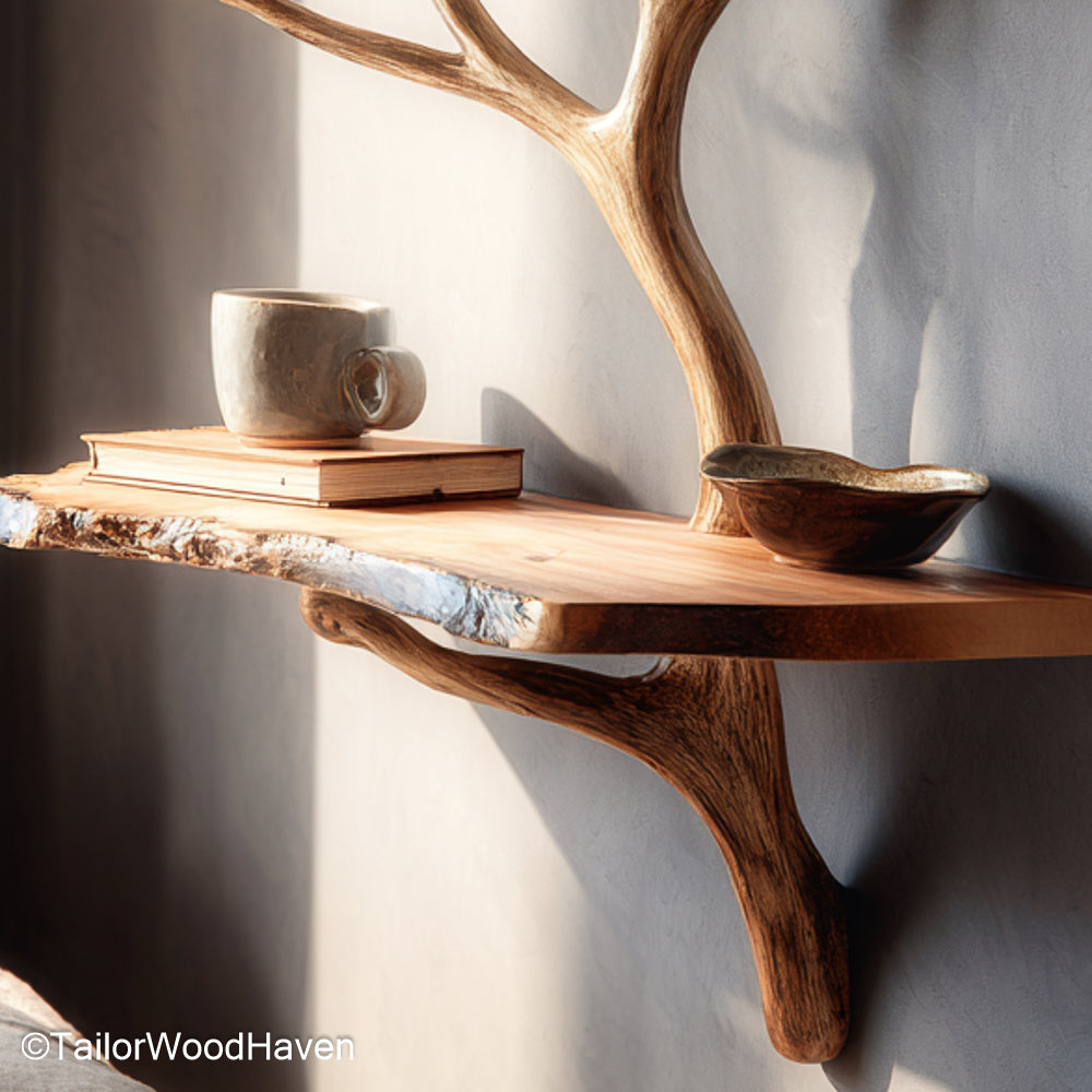 Nightstand Floating Shelf made from smooth solid wood with hidden support, designed as a minimalist and stylish wall mounted alternative to bulky tables
