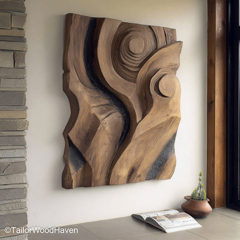 Carved Wall Hanging Wall Mounted Hand Carved Wooden Art Piece Designed to Add Organic Warmth and Depth to Any Room in Your Home