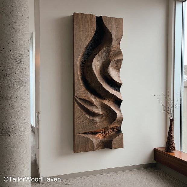 Wood Sculpture Wall Art Artisan Carved Wood Wall Sculpture Featuring Organic Forms for Warm, Earthy Wall Decor in Modern or Rustic Homes