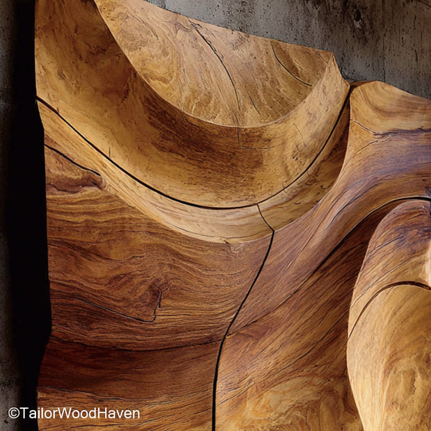 Large Wood Art crafted from bold wood panels with carved or layered texture, designed to serve as a striking centerpiece in spacious wall settings