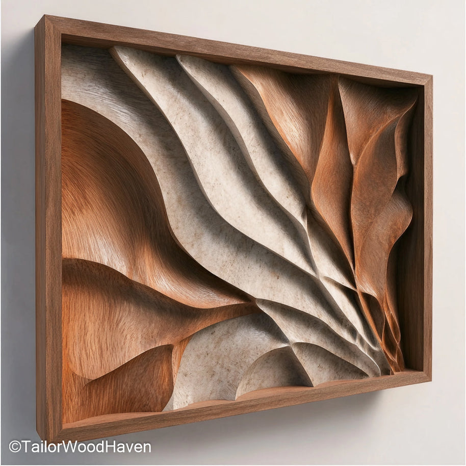 Abstract Art Wood panel featuring hand shaped organic forms and flowing grain, perfect for statement walls in artistic, modern, or boho spaces