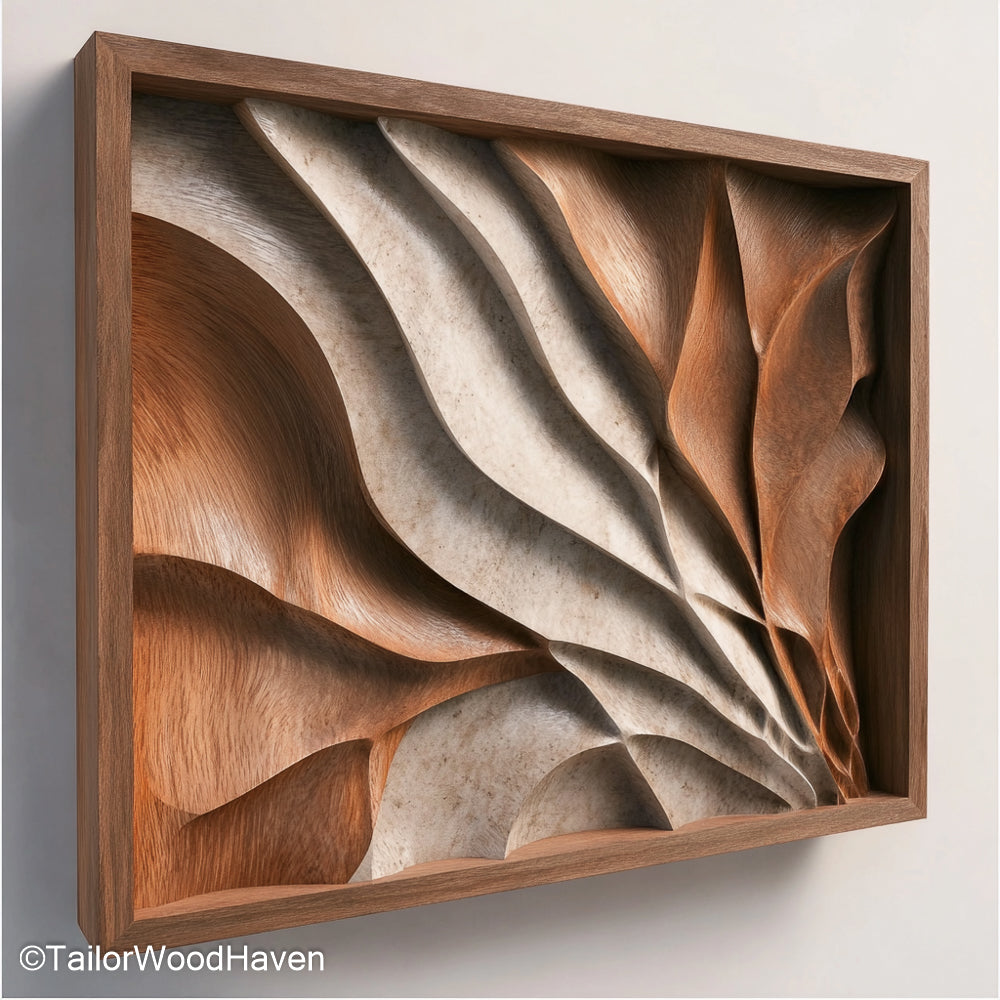 Abstract Art Wood panel featuring hand shaped organic forms and flowing grain, perfect for statement walls in artistic, modern, or boho spaces
