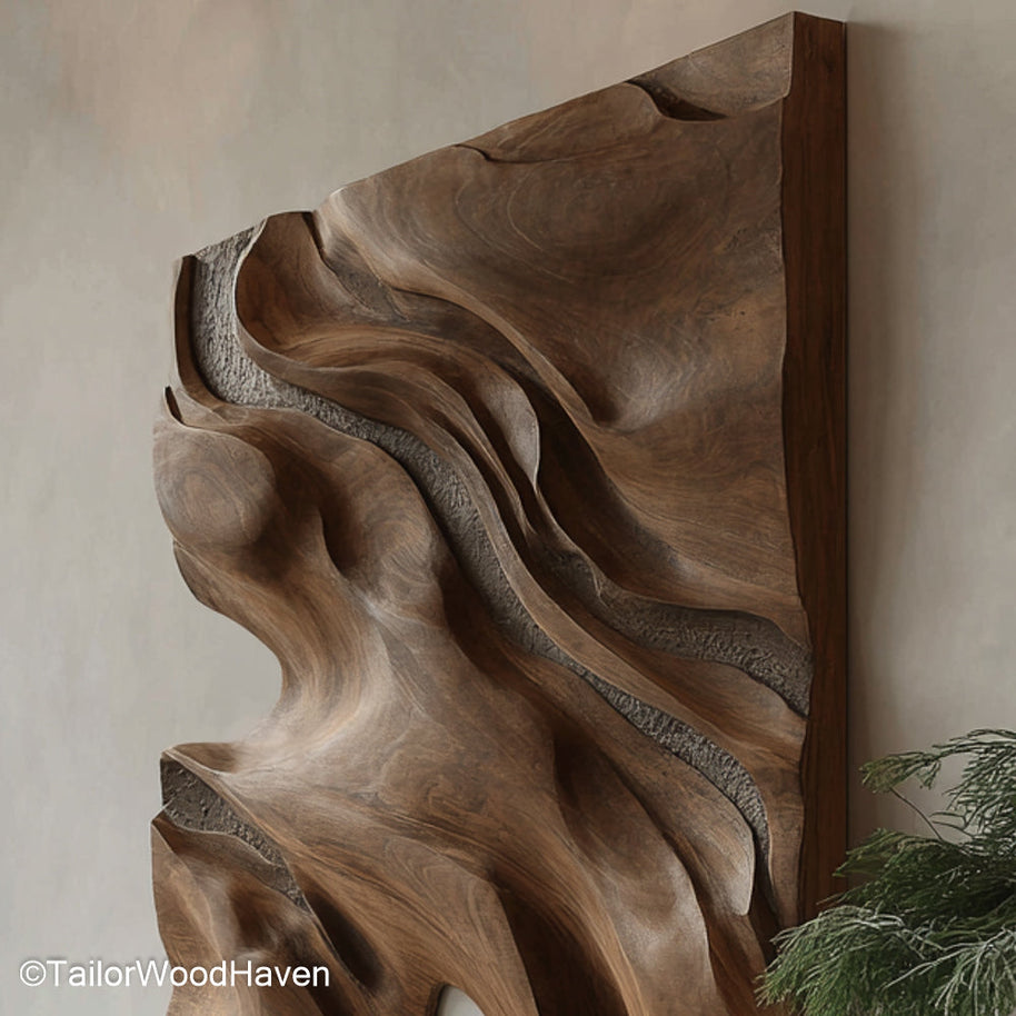 Natural Wood Wall Art crafted from real wood with visible grain and organic edges, perfect for earthy and minimalist wall decor styling