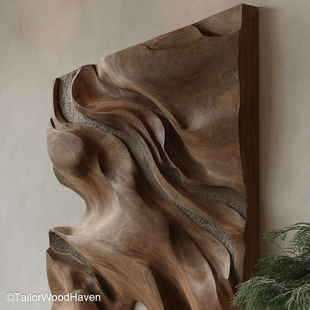 Natural Wood Wall Art crafted from real wood with visible grain and organic edges, perfect for earthy and minimalist wall decor styling