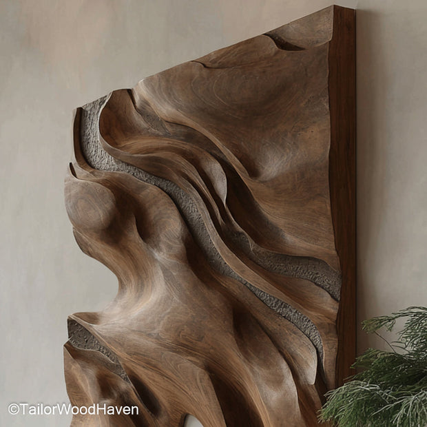 Natural Wood Wall Art crafted from real wood with visible grain and organic edges, perfect for earthy and minimalist wall decor styling
