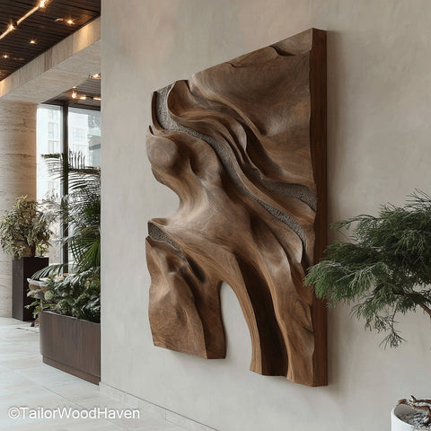 Natural Wood Wall Art crafted from real wood with visible grain and organic edges, perfect for earthy and minimalist wall decor styling