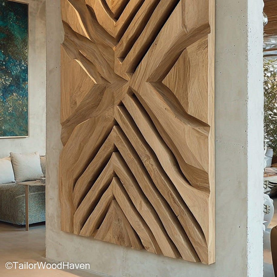Wall Hanging Decor Wood piece crafted from solid wood with hand carved details and natural grain, ideal for living rooms, bedrooms, or entryways
