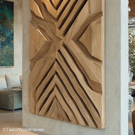 Wall Hanging Decor Wood piece crafted from solid wood with hand carved details and natural grain, ideal for living rooms, bedrooms, or entryways