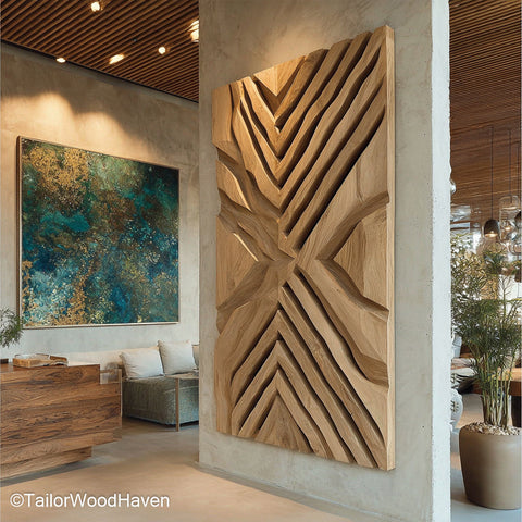 Wall Hanging Decor Wood piece crafted from solid wood with hand carved details and natural grain, ideal for living rooms, bedrooms, or entryways