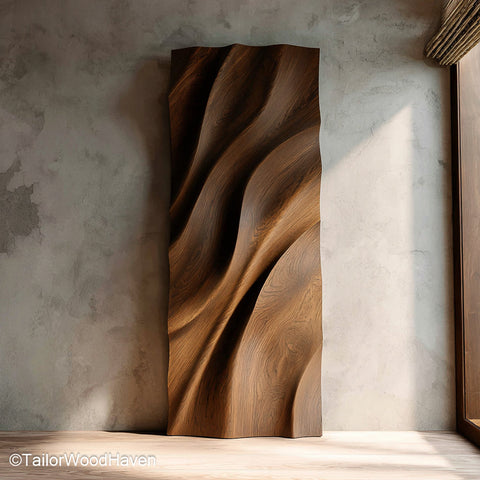 Organic Carved Swirl Panel carved solid wood wall decor