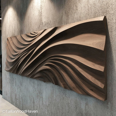 Wall Wood Sculpture Artistic Wall Mounted Sculpture Made from Carved Wood for Rustic or Modern Interiors