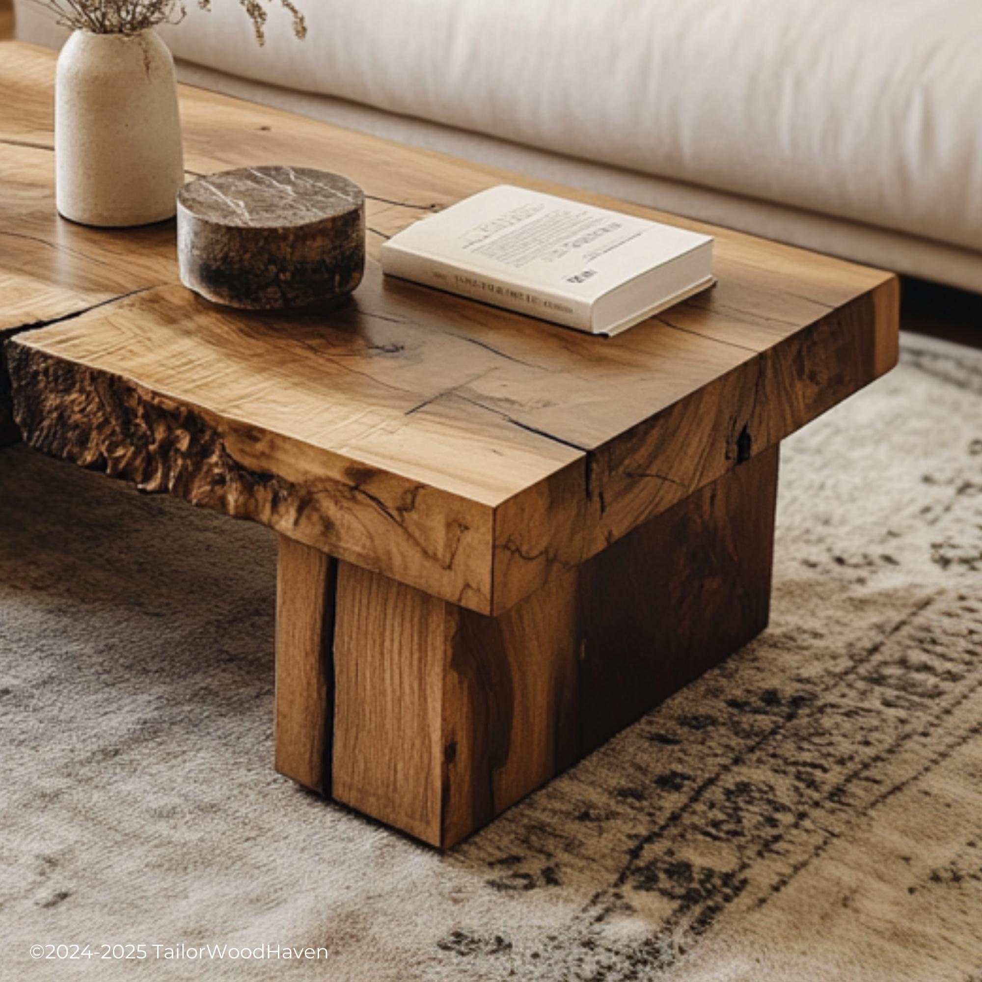 Wood Slab Coffee Table Legs made from natural hardwood slabs with unique grain and sturdy custom legs, perfect for rustic or modern living spaces