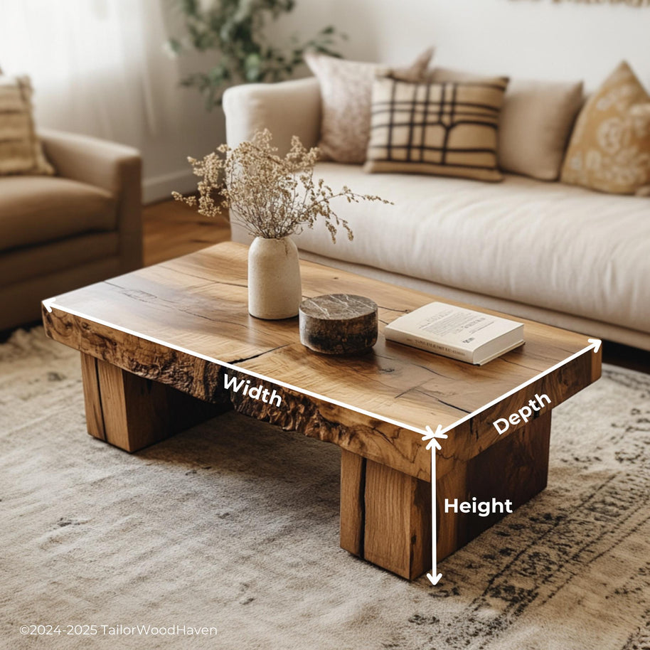 Wood Slab Coffee Table Legs made from natural hardwood slabs with unique grain and sturdy custom legs, perfect for rustic or modern living spaces