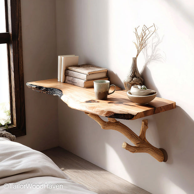 Narrow Floating Nightstand crafted from slim hardwood with clean edges and a floating design, perfect for small bedrooms or tight spaces beside the bed