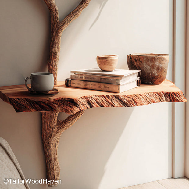 Floating End Tables designed from solid wood with a clean edge and hidden brackets, offering space saving wall mounted style for bedsides or hallways