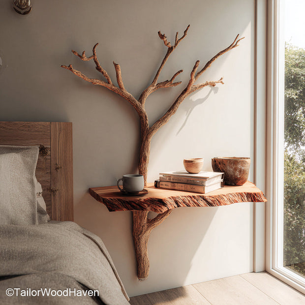 Floating End Tables designed from solid wood with a clean edge and hidden brackets, offering space saving wall mounted style for bedsides or hallways