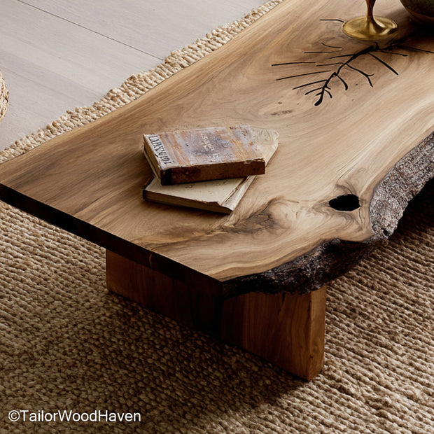 Slab Coffee Table Rustic Coffee Table Crafted from a Single Solid Wood Slab with Live Edge Detailing
