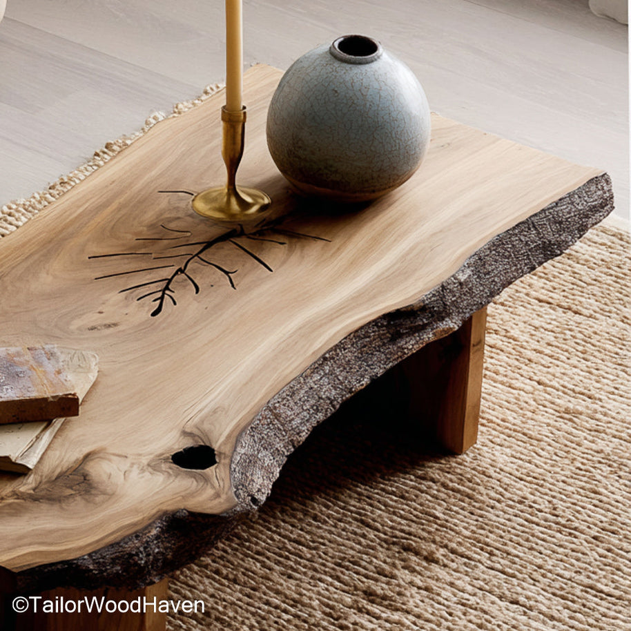 Slab Coffee Table Rustic Coffee Table Crafted from a Single Solid Wood Slab with Live Edge Detailing