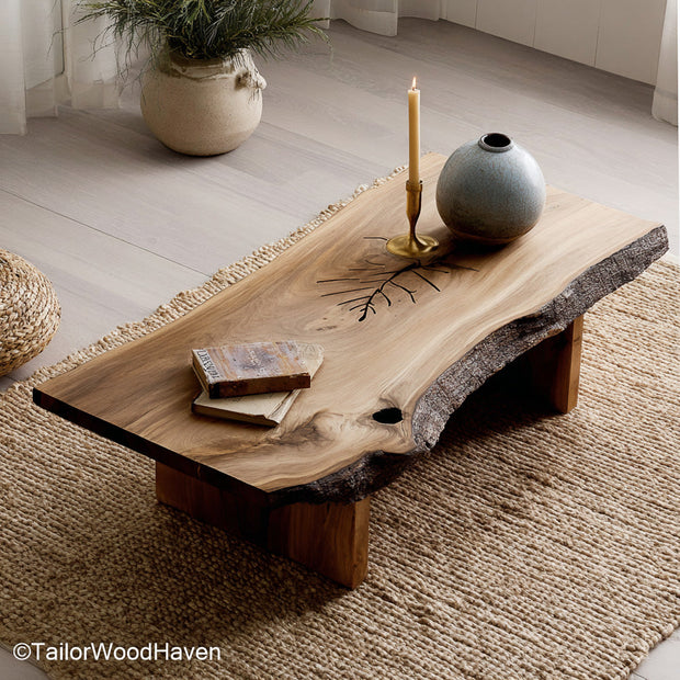 Slab Coffee Table Rustic Coffee Table Crafted from a Single Solid Wood Slab with Live Edge Detailing
