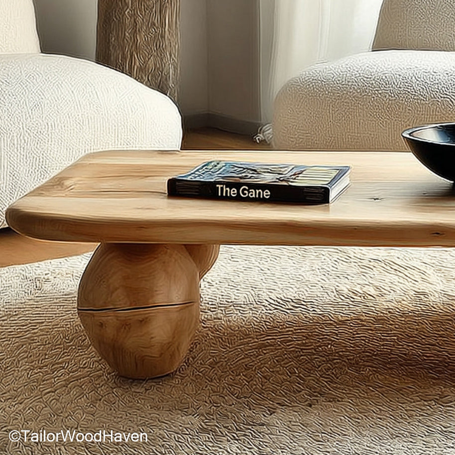 Live Coffee Table Handcrafted Coffee Table Featuring Raw Live Wood Edge and Natural Timber Grain