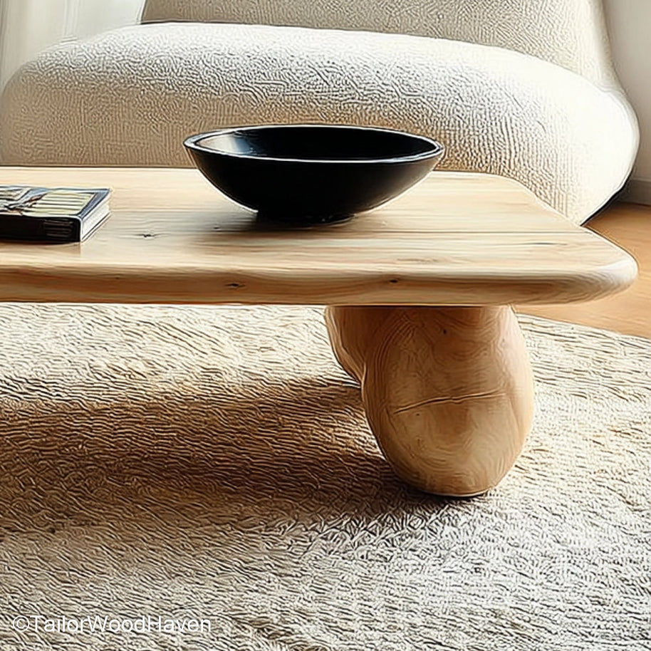 Live Coffee Table Handcrafted Coffee Table Featuring Raw Live Wood Edge and Natural Timber Grain