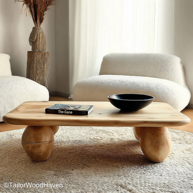 Live Coffee Table Handcrafted Coffee Table Featuring Raw Live Wood Edge and Natural Timber Grain