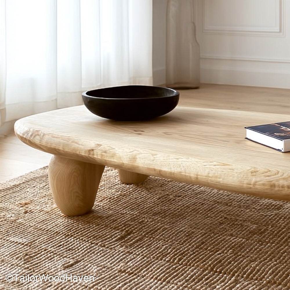 Oak Live Edge Coffee Table Rustic Coffee Table Crafted from Solid Oak Slab with Raw Live Edge Detailing
