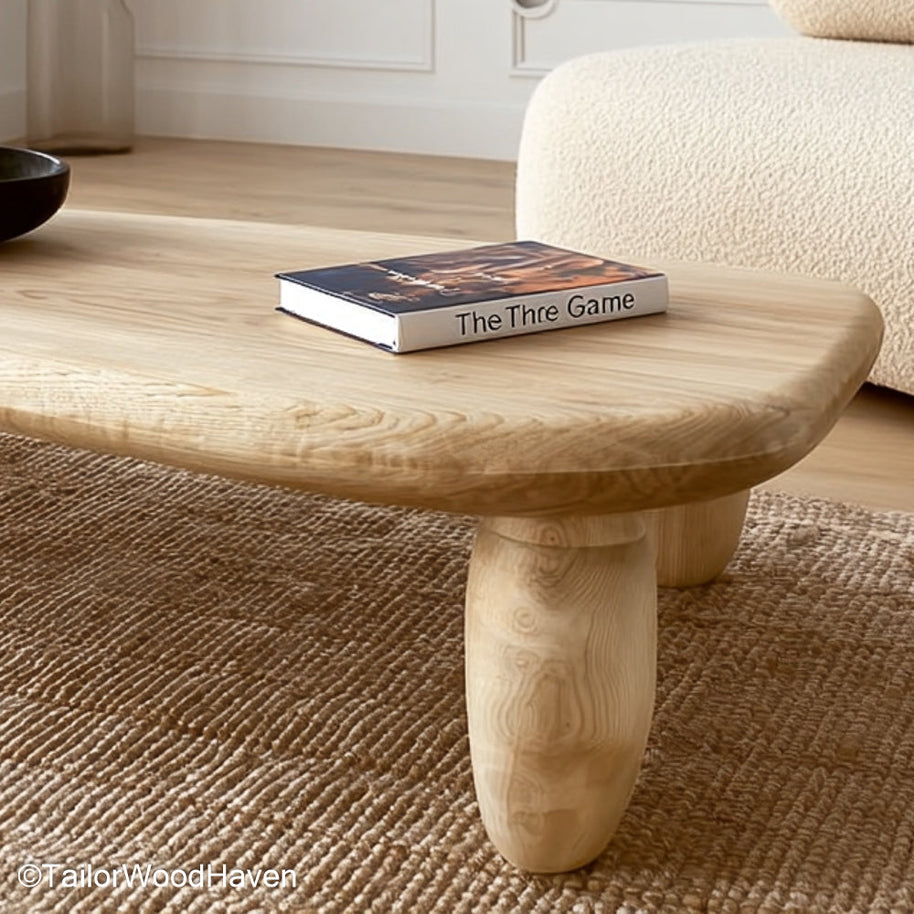 Oak Live Edge Coffee Table Rustic Coffee Table Crafted from Solid Oak Slab with Raw Live Edge Detailing