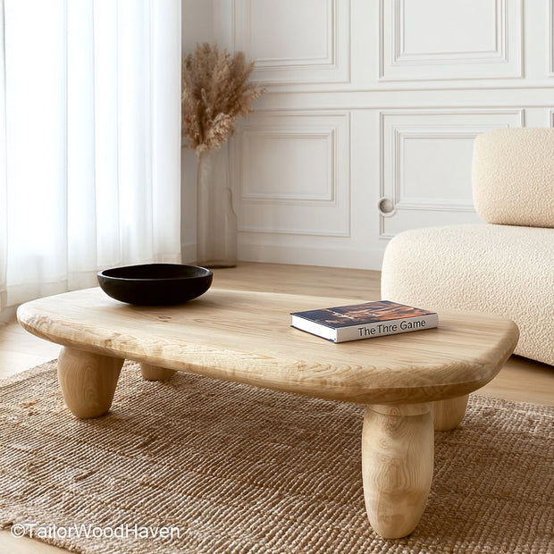 Oak Live Edge Coffee Table Rustic Coffee Table Crafted from Solid Oak Slab with Raw Live Edge Detailing
