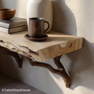 Wall Hung Bedside Table made from solid wood with clean floating structure and natural finish, ideal for saving space beside beds in cozy bedrooms