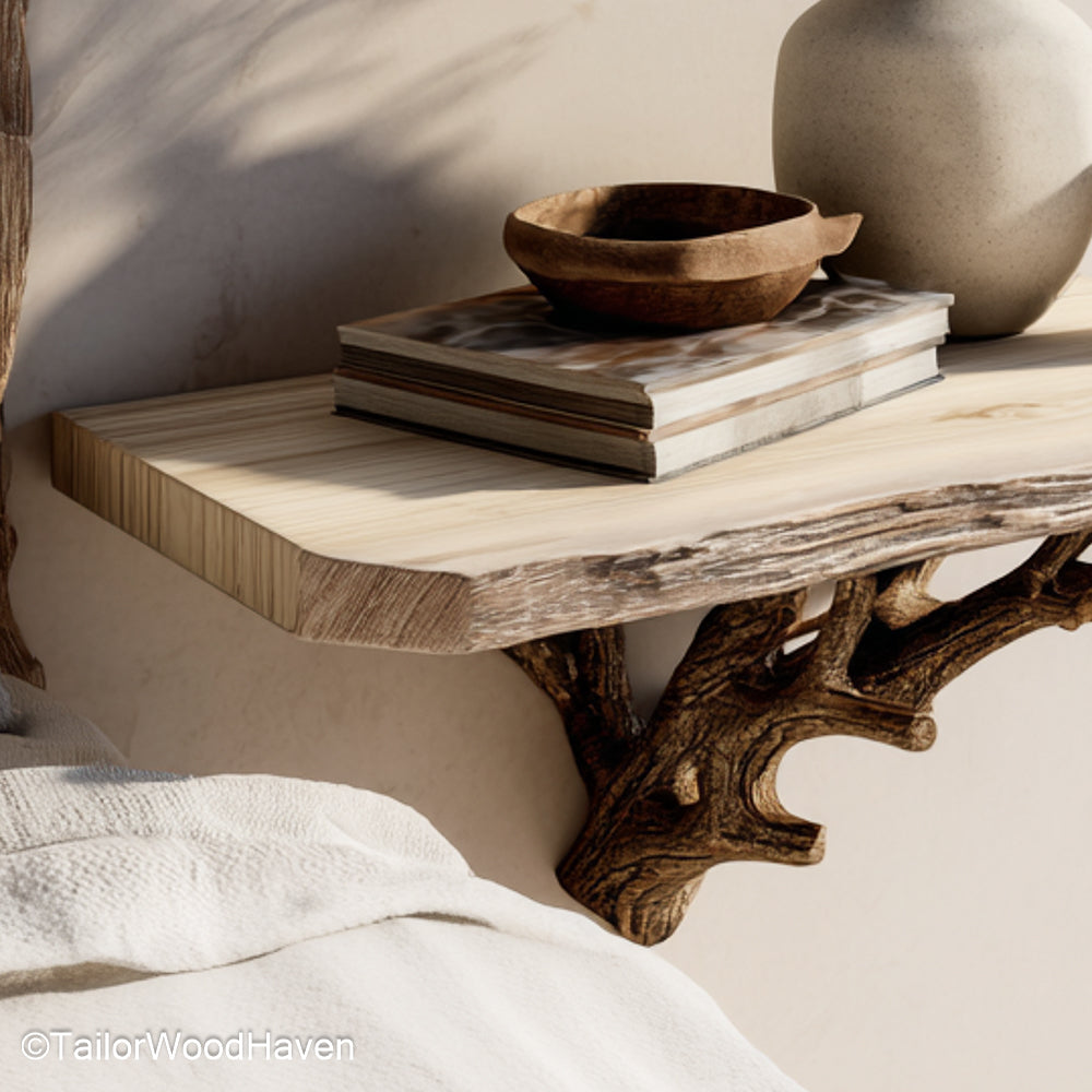 Floating End Tables for Bedroom designed with a slim floating form and solid wood finish, perfect for compact bedside storage in small interiors