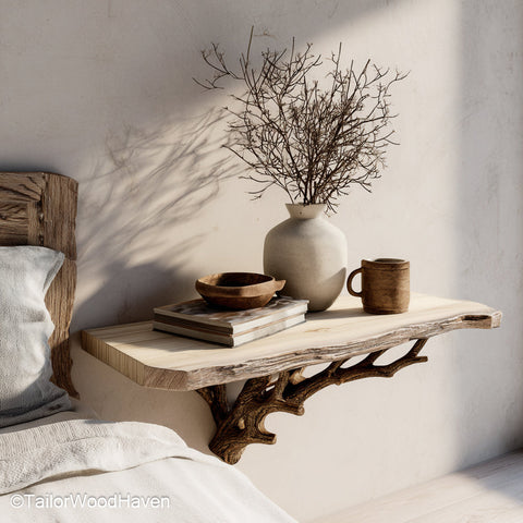 Floating End Tables for Bedroom designed with a slim floating form and solid wood finish, perfect for compact bedside storage in small interiors