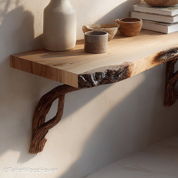 Bedside Wall Mounted Shelf made from hardwood with clean lines and compact form, perfect for minimal or rustic bedroom wall storage