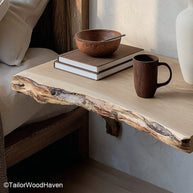 Oak Floating Bedside Table handcrafted from oak with rich tone and subtle texture, ideal for cozy, mid century, or rustic floating bedroom storage