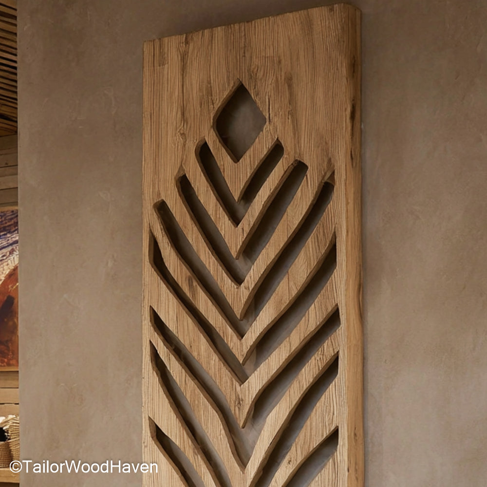 Carved Wall Decor Rustic Handmade Carved Wood Wall Art Panel for Interior Decoration with Traditional Design and Warm Wooden Texture