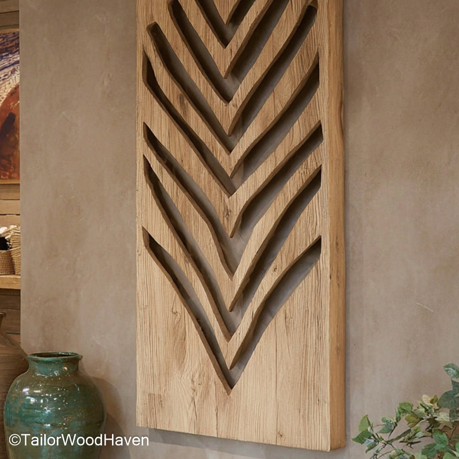 Carved Wall Decor Rustic Handmade Carved Wood Wall Art Panel for Interior Decoration with Traditional Design and Warm Wooden Texture