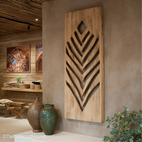 Carved Wall Decor Rustic Handmade Carved Wood Wall Art Panel for Interior Decoration with Traditional Design and Warm Wooden Texture