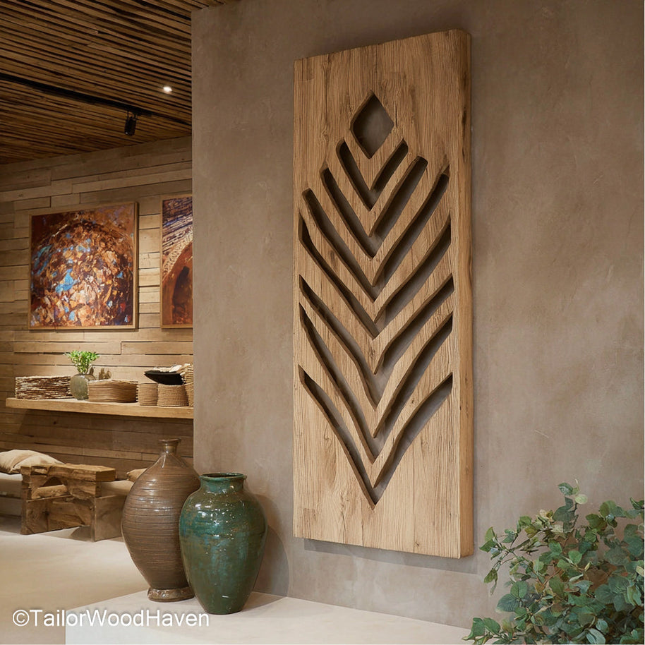 Carved Wall Decor Rustic Handmade Carved Wood Wall Art Panel for Interior Decoration with Traditional Design and Warm Wooden Texture