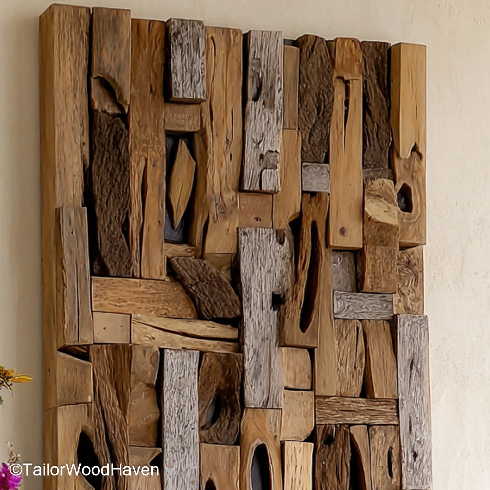 Abstract Driftwood Wall Art made with layered driftwood in organic forms and asymmetrical layout, ideal for modern, creative, or earthy home styling