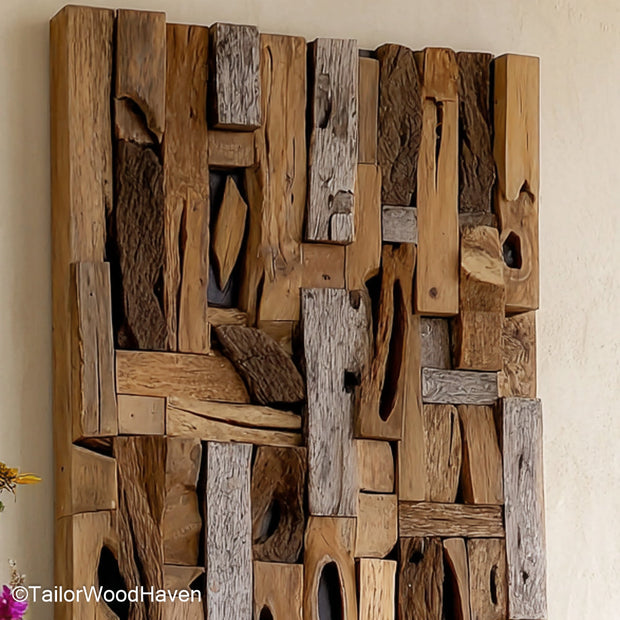 Abstract Driftwood Wall Art made with layered driftwood in organic forms and asymmetrical layout, ideal for modern, creative, or earthy home styling