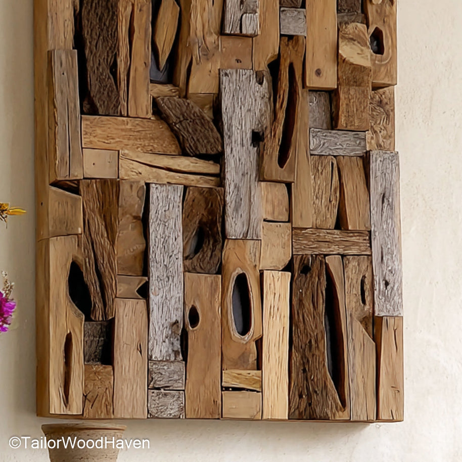 Abstract Driftwood Wall Art made with layered driftwood in organic forms and asymmetrical layout, ideal for modern, creative, or earthy home styling
