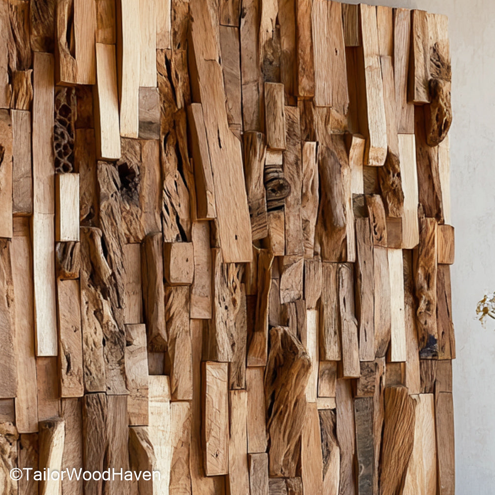 Large Driftwood Wall Decor built from thick, textured driftwood in horizontal or vertical layouts, ideal for filling large entryways or lounge walls