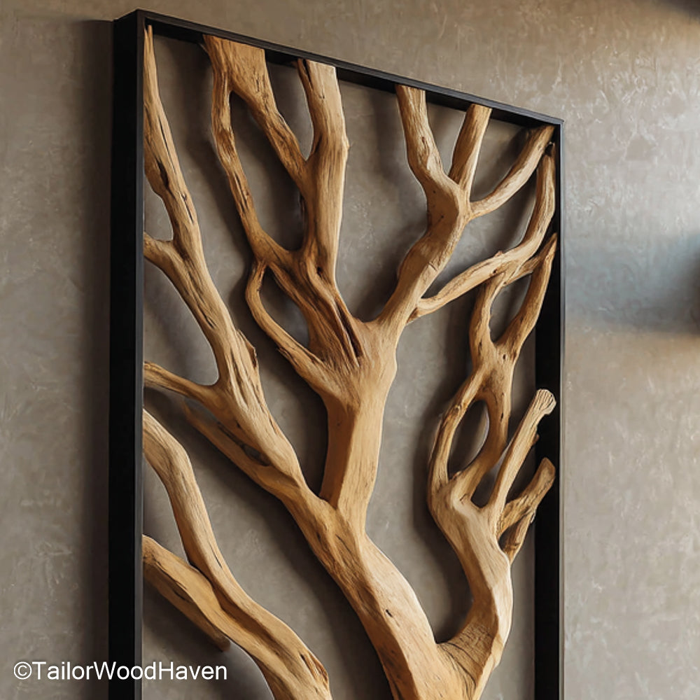 Driftwood Hanging Art suspended from jute or wire and built from real beach wood pieces, offering movement and organic charm for natural wall styling