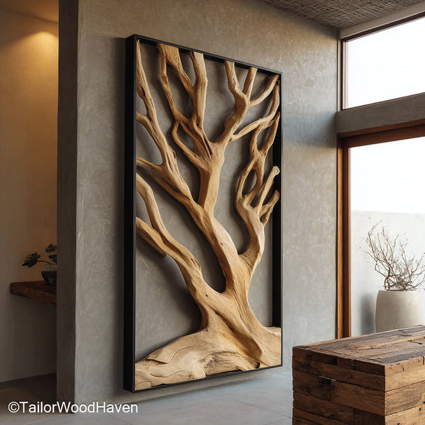 Driftwood Hanging Art suspended from jute or wire and built from real beach wood pieces, offering movement and organic charm for natural wall styling