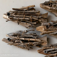 Driftwood Fish Wall Art handcrafted ocean themed art using layered driftwood to create fish shapes, perfect for beach house or nautical wall styling