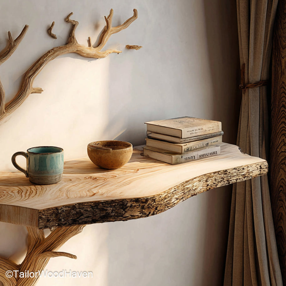 Floating Oak Bedside Table built from natural oak with visible grain and warm tone, ideal for clean, modern bedrooms with a floating wall setup