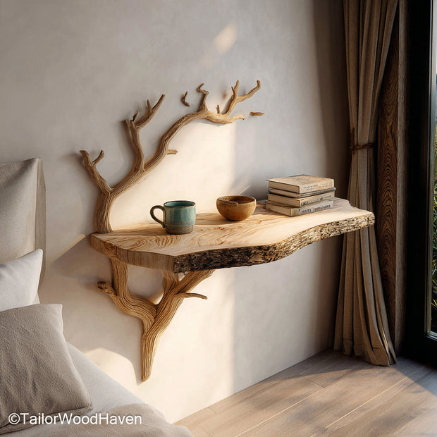 Floating Oak Bedside Table built from natural oak with visible grain and warm tone, ideal for clean, modern bedrooms with a floating wall setup