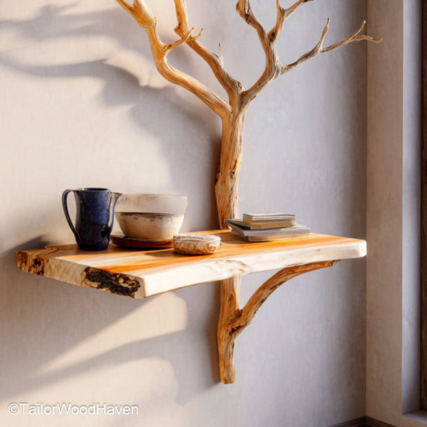 Bedside Table Wall made from real wood with a bracket free appearance and minimalist design, offering simple and clean wall mounted storage solutions