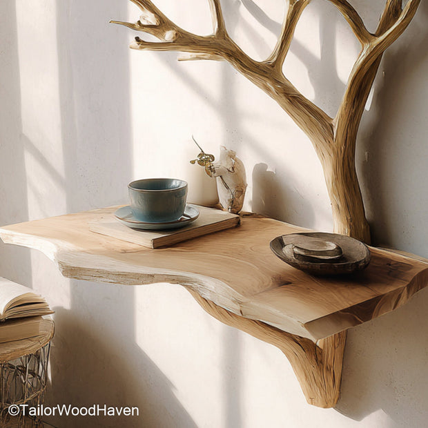 Wall Night Stand made from solid wood with natural texture and compact floating form, ideal for cozy sleeping spaces or small room layouts